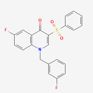 molecular formula C22H15F2NO3S B2364873 3-(Benzenesulfonyl)-6-fluoro-1-[(3-fluorophenyl)methyl]quinolin-4-one CAS No. 866726-17-2