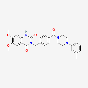molecular formula C29H30N4O5 B2364886 6,7-dimethoxy-3-(4-(4-(m-tolyl)piperazine-1-carbonyl)benzyl)quinazoline-2,4(1H,3H)-dione CAS No. 1242913-55-8