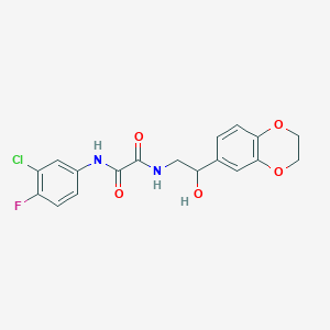molecular formula C18H16ClFN2O5 B2364889 N1-(3-chloro-4-fluorophenyl)-N2-(2-(2,3-dihydrobenzo[b][1,4]dioxin-6-yl)-2-hydroxyethyl)oxalamide CAS No. 2034358-66-0