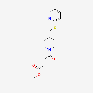 molecular formula C17H24N2O3S B2364910 4-氧代-4-(4-((吡啶-2-基硫代)甲基)哌啶-1-基)丁酸乙酯 CAS No. 1421485-61-1