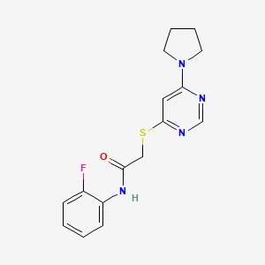 molecular formula C16H17FN4OS B2364921 N-(2-氟苯基)-2-((6-(吡咯烷-1-基)嘧啶-4-基)硫代)乙酰胺 CAS No. 1170463-91-8