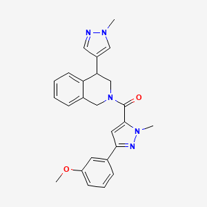 molecular formula C25H25N5O2 B2364923 (3-(3-methoxyphenyl)-1-methyl-1H-pyrazol-5-yl)(4-(1-methyl-1H-pyrazol-4-yl)-3,4-dihydroisoquinolin-2(1H)-yl)methanone CAS No. 2309797-57-5