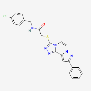 molecular formula C22H17ClN6OS B2364947 N-[(4-氯苯基)甲基]-2-[(11-苯基-3,4,6,9,10-五氮杂三环[7.3.0.02,6]十二-1(12),2,4,7,10-戊烯-5-基)硫代]乙酰胺 CAS No. 1206999-84-9