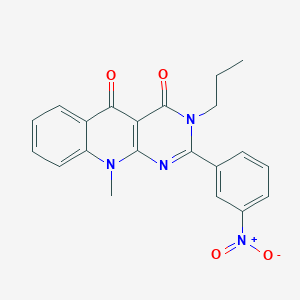 molecular formula C21H18N4O4 B2364951 10-甲基-2-(3-硝基苯基)-3-丙基嘧啶并[4,5-b]喹啉-4,5(3H,10H)-二酮 CAS No. 879758-10-8