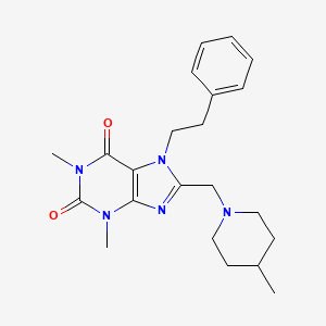 1,3-dimethyl-8-[(4-methylpiperidin-1-yl)methyl]-7-(2-phenylethyl)-3,7-dihydro-1H-purine-2,6-dione