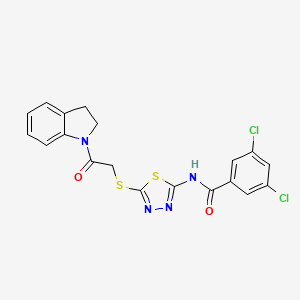 molecular formula C19H14Cl2N4O2S2 B2364962 3,5-dichloro-N-(5-((2-(indolin-1-yl)-2-oxoethyl)thio)-1,3,4-thiadiazol-2-yl)benzamide CAS No. 392300-92-4