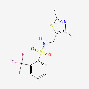 molecular formula C13H13F3N2O2S2 B2364966 N-((2,4-dimethylthiazol-5-yl)methyl)-2-(trifluoromethyl)benzenesulfonamide CAS No. 1396851-27-6