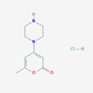 molecular formula C10H15ClN2O2 B2364968 6-Methyl-4-piperazin-1-ylpyran-2-one;hydrochloride CAS No. 2470435-44-8