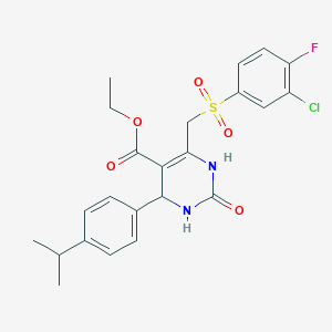 molecular formula C23H24ClFN2O5S B2364978 Ethyl 6-(((3-chloro-4-fluorophenyl)sulfonyl)methyl)-4-(4-isopropylphenyl)-2-oxo-1,2,3,4-tetrahydropyrimidine-5-carboxylate CAS No. 866590-85-4
