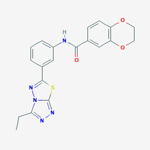 molecular formula C20H17N5O3S B236498 N-[3-(3-ethyl[1,2,4]triazolo[3,4-b][1,3,4]thiadiazol-6-yl)phenyl]-2,3-dihydro-1,4-benzodioxine-6-carboxamide 