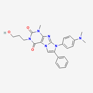 molecular formula C25H26N6O3 B2364988 8-(4-(dimethylamino)phenyl)-3-(3-hydroxypropyl)-1-methyl-7-phenyl-1H-imidazo[2,1-f]purine-2,4(3H,8H)-dione CAS No. 951963-74-9