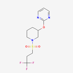 molecular formula C12H16F3N3O3S B2365009 2-((1-((3,3,3-Trifluoropropyl)sulfonyl)piperidin-3-yl)oxy)pyrimidine CAS No. 2034576-89-9