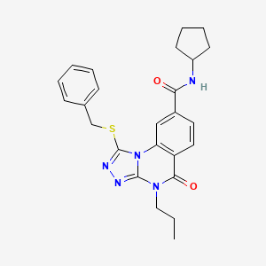 molecular formula C25H27N5O2S B2365014 1-(benzylthio)-N-cyclopentyl-5-oxo-4-propyl-4,5-dihydro-[1,2,4]triazolo[4,3-a]quinazoline-8-carboxamide CAS No. 1114877-11-0