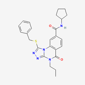 molecular formula C25H27N5O2S B2365014 N-cyclopentyl-5-oxo-4-propyl-1-(benzylthio)-4,5-dihydro-[1,2,4]triazolo[4,3-a]quinazoline-8-carboxamide CAS No. 1114877-11-0