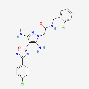molecular formula C21H19Cl2N7O2 B2365017 2-(5-amino-4-(3-(4-chlorophenyl)-1,2,4-oxadiazol-5-yl)-3-(methylamino)-1H-pyrazol-1-yl)-N-(2-chlorobenzyl)acetamide CAS No. 1171046-16-4