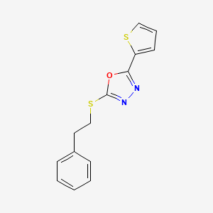 molecular formula C14H12N2OS2 B2365051 2-(Phenethylthio)-5-(thiophen-2-yl)-1,3,4-oxadiazole CAS No. 890594-66-8