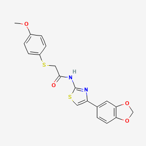 molecular formula C19H16N2O4S2 B2365061 N-(4-(benzo[d][1,3]dioxol-5-yl)thiazol-2-yl)-2-((4-methoxyphenyl)thio)acetamide CAS No. 941988-09-6