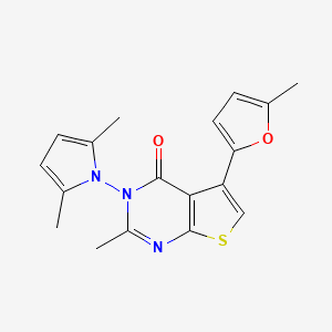molecular formula C18H17N3O2S B2365068 3-(2,5-Dimethylpyrrol-1-yl)-2-methyl-5-(5-methylfuran-2-yl)thieno[2,3-d]pyrimidin-4-one CAS No. 379246-49-8