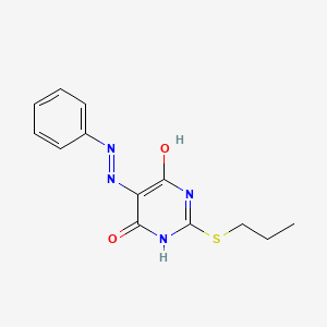 molecular formula C13H14N4O2S B2365070 6-Hydroxy-5-(2-phenyldiazenyl)-2-(propylthio)-4(3H)-pyrimidinone CAS No. 946855-76-1