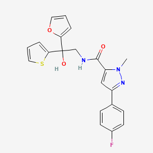 molecular formula C21H18FN3O3S B2365077 3-(4-fluorophenyl)-N-(2-(furan-2-yl)-2-hydroxy-2-(thiophen-2-yl)ethyl)-1-methyl-1H-pyrazole-5-carboxamide CAS No. 2034333-76-9