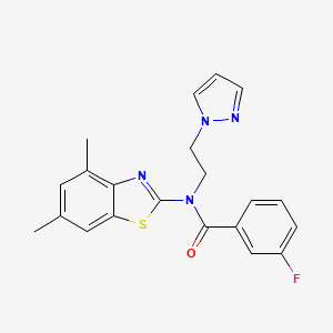 molecular formula C21H19FN4OS B2365079 N-(2-(1H-吡唑-1-基)乙基)-N-(4,6-二甲基苯并[d]噻唑-2-基)-3-氟苯甲酰胺 CAS No. 1171213-36-7