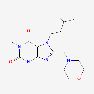 molecular formula C17H27N5O3 B2365105 1,3-dimethyl-7-(3-methylbutyl)-8-(morpholin-4-ylmethyl)-3,7-dihydro-1H-purine-2,6-dione CAS No. 851941-82-7
