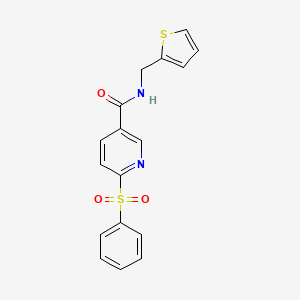 molecular formula C17H14N2O3S2 B2365121 6-(phenylsulfonyl)-N-(2-thienylmethyl)nicotinamide CAS No. 1031671-56-3