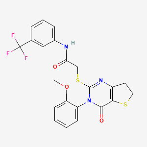 molecular formula C22H18F3N3O3S2 B2365126 2-((3-(2-methoxyphenyl)-4-oxo-3,4,6,7-tetrahydrothieno[3,2-d]pyrimidin-2-yl)thio)-N-(3-(trifluoromethyl)phenyl)acetamide CAS No. 686772-27-0