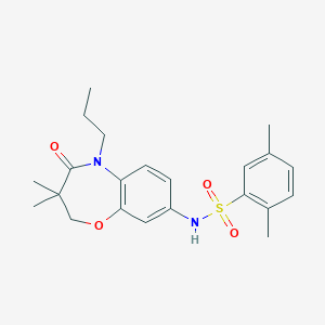 molecular formula C22H28N2O4S B2365145 N-(3,3-二甲基-4-氧代-5-丙基-2,3,4,5-四氢苯并[b][1,4]噁唑并[8]-基)-2,5-二甲基苯磺酰胺 CAS No. 922049-94-3