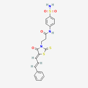 molecular formula C21H19N3O4S3 B2365149 3-((Z)-4-氧代-5-((E)-3-苯丙烯基)-2-硫代噻唑烷-3-基)-N-(4-磺酰基苯基)丙酰胺 CAS No. 622355-17-3