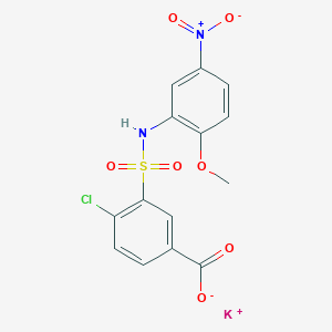 molecular formula C14H10ClKN2O7S B2365150 Potassium;4-chloro-3-[(2-methoxy-5-nitrophenyl)sulfamoyl]benzoate CAS No. 1007190-15-9