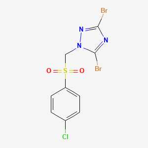 molecular formula C9H6Br2ClN3O2S B2365184 3,5-dibromo-1-{[(4-chlorophenyl)sulfonyl]methyl}-1H-1,2,4-triazole CAS No. 320424-30-4