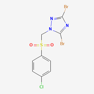 molecular formula C9H6Br2ClN3O2S B2365184 3,5-ジブロモ-1-{[(4-クロロフェニル)スルホニル]メチル}-1H-1,2,4-トリアゾール CAS No. 320424-30-4