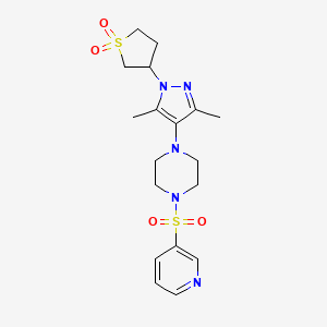molecular formula C18H25N5O4S2 B2365198 3-(3,5-dimethyl-4-(4-(pyridin-3-ylsulfonyl)piperazin-1-yl)-1H-pyrazol-1-yl)tetrahydrothiophene 1,1-dioxide CAS No. 1251564-48-3