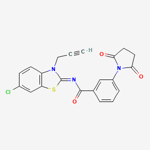 molecular formula C21H14ClN3O3S B2365225 (Z)-N-(6-chloro-3-(prop-2-yn-1-yl)benzo[d]thiazol-2(3H)-ylidene)-3-(2,5-dioxopyrrolidin-1-yl)benzamide CAS No. 941917-06-2
