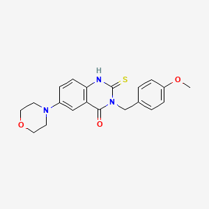 molecular formula C20H21N3O3S B2365239 3-[(4-甲氧基苯基)甲基]-6-吗啉-4-基-2-硫代亚基-1H-喹唑啉-4-酮 CAS No. 689767-05-3