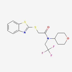 molecular formula C16H17F3N2O2S2 B2365256 2-(benzo[d]thiazol-2-ylthio)-N-(tetrahydro-2H-pyran-4-yl)-N-(2,2,2-trifluoroethyl)acetamide CAS No. 1706044-92-9