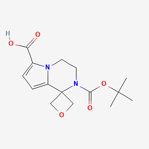 molecular formula C15H20N2O5 B2365257 2-[(2-Methylpropan-2-yl)oxycarbonyl]spiro[3,4-dihydropyrrolo[1,2-a]pyrazine-1,3'-oxetane]-6-carboxylic acid CAS No. 2375261-51-9