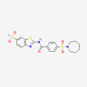 molecular formula C21H23N3O5S3 B2365275 4-(azepan-1-ylsulfonyl)-N-(6-(methylsulfonyl)benzo[d]thiazol-2-yl)benzamide CAS No. 681236-02-2