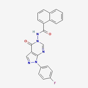 molecular formula C22H14FN5O2 B2365288 N-(1-(4-fluorophenyl)-4-oxo-1H-pyrazolo[3,4-d]pyrimidin-5(4H)-yl)-1-naphthamide CAS No. 919844-60-3