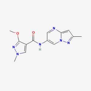 molecular formula C13H14N6O2 B2365289 3-methoxy-1-methyl-N-(2-methylpyrazolo[1,5-a]pyrimidin-6-yl)-1H-pyrazole-4-carboxamide CAS No. 1797822-75-3