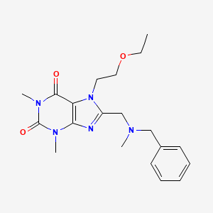 molecular formula C20H27N5O3 B2365303 8-{[benzyl(methyl)amino]methyl}-7-(2-ethoxyethyl)-1,3-dimethyl-3,7-dihydro-1H-purine-2,6-dione CAS No. 586991-17-5