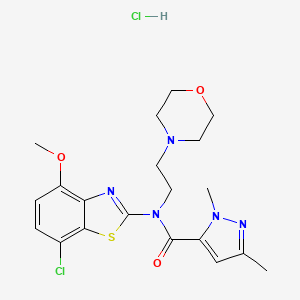molecular formula C20H25Cl2N5O3S B2365320 N-(7-氯-4-甲氧基苯并[d]噻唑-2-基)-1,3-二甲基-N-(2-吗啉乙基)-1H-吡唑-5-甲酰胺盐酸盐 CAS No. 1184982-91-9