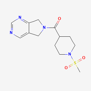 molecular formula C13H18N4O3S B2365321 (1-(methylsulfonyl)piperidin-4-yl)(5H-pyrrolo[3,4-d]pyrimidin-6(7H)-yl)methanone CAS No. 1448123-88-3