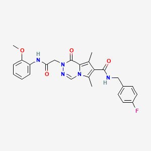 molecular formula C25H24FN5O4 B2365336 N-[(4-fluorophenyl)methyl]-2-[2-(2-methoxyanilino)-2-oxoethyl]-6,8-dimethyl-1-oxopyrrolo[1,2-d][1,2,4]triazine-7-carboxamide CAS No. 1215723-05-9