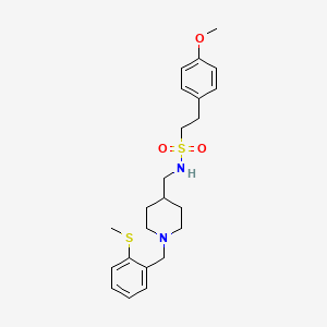 molecular formula C23H32N2O3S2 B2365355 2-(4-甲氧基苯基)-N-((1-(2-(甲硫基)苄基)哌啶-4-基)甲基)乙磺酰胺 CAS No. 1235134-42-5