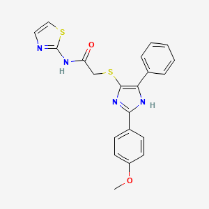 molecular formula C21H18N4O2S2 B2365365 2-((2-(4-methoxyphenyl)-5-phenyl-1H-imidazol-4-yl)thio)-N-(thiazol-2-yl)acetamide CAS No. 901258-42-2
