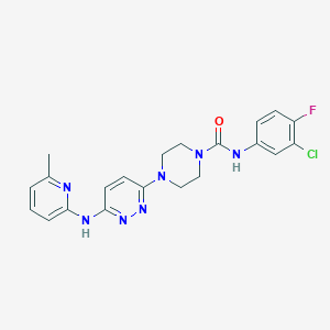 molecular formula C21H21ClFN7O B2365368 N-(3-chloro-4-fluorophenyl)-4-(6-((6-methylpyridin-2-yl)amino)pyridazin-3-yl)piperazine-1-carboxamide CAS No. 1021222-88-7