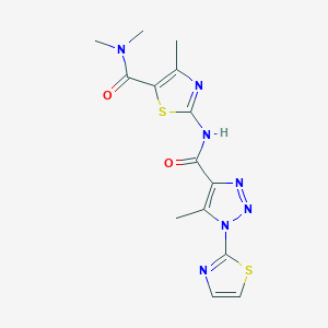 molecular formula C14H15N7O2S2 B2365405 N,N,4-trimethyl-2-(5-methyl-1-(thiazol-2-yl)-1H-1,2,3-triazole-4-carboxamido)thiazole-5-carboxamide CAS No. 1251622-67-9