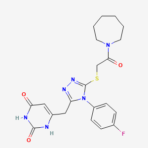 molecular formula C21H23FN6O3S B2365412 6-((5-((2-(氮杂环戊-1-基)-2-氧代乙基)硫代)-4-(4-氟苯基)-4H-1,2,4-三唑-3-基)甲基)嘧啶-2,4(1H,3H)-二酮 CAS No. 852153-95-8